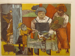 Romare Bearden, Family, color aquatint and photo-engraving, 1975. The Louise Crombie Beach Fund. 