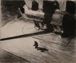 Edward Hopper (American, 1882-1967). Night Shadows, 1921. Etching. 6-7/8 x 8-1/4 inches. The Louise Crombie Beach Memorial Fund.