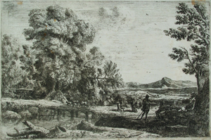 Claude Lorrain, La Pont de bois / Rebecca and Eliezer, ca. 1638-41, etching. Robert S. and Naomi C. Dennison Fund.