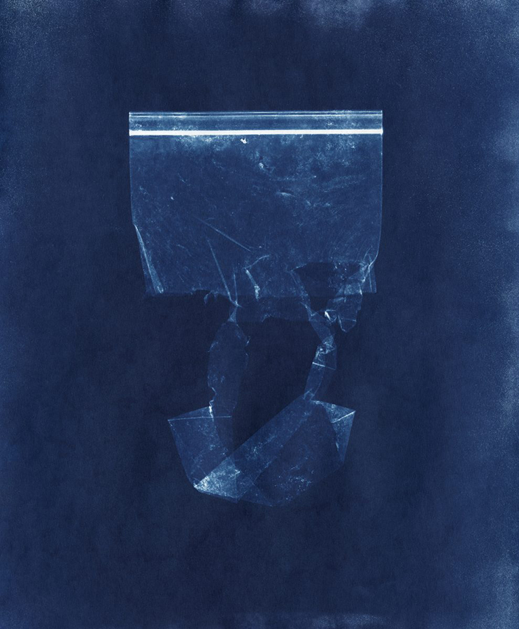 Plastic Sandwich Bag Collected on December 3 2018 (2019). Cyanotype print, 17" x 14". 