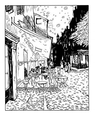 Van Gogh "Le Cafe de Nuit" masterpieces coloring page