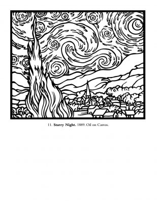 Van Gogh "Starry Night" masterpieces coloring page