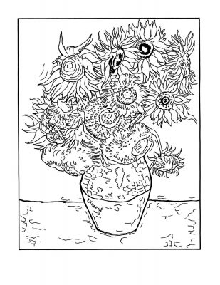 Van Gogh "Vase with Twelve Sunflowers" Masterpieces coloring pages