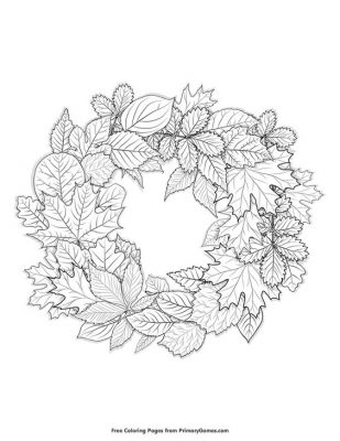 coloring page; fall wreath