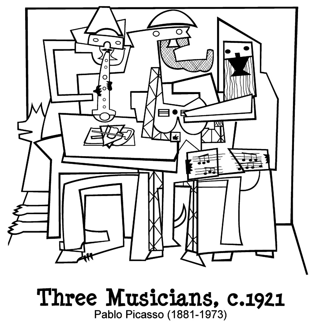 Picasso, three musicians coloring page